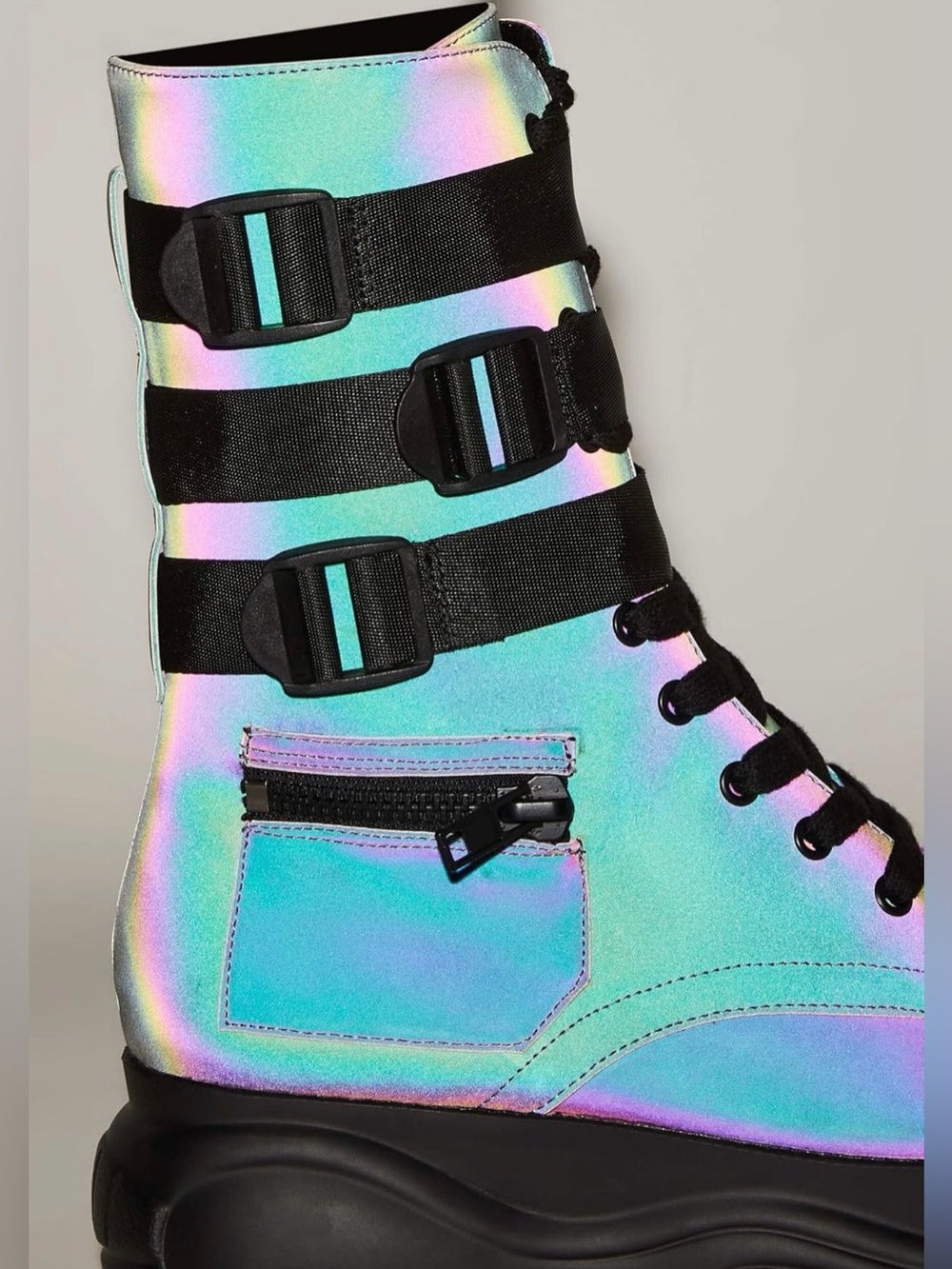 NWOB Iridescent Purple Platform Combat Boots - Women's Size 7 - Picture 5 of 16